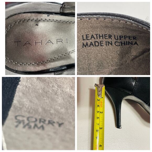 Tahari Corry Black Leather Ankle Strap Zip Back Pointed Toe Classic Heels 7.5 - Picture 12 of 12